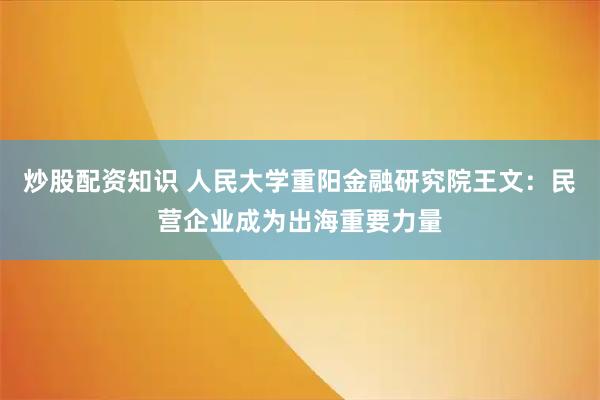 炒股配资知识 人民大学重阳金融研究院王文：民营企业成为出海重要力量